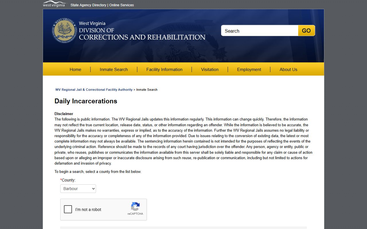 Hampshire County daily incarcerations search for current jail admissions