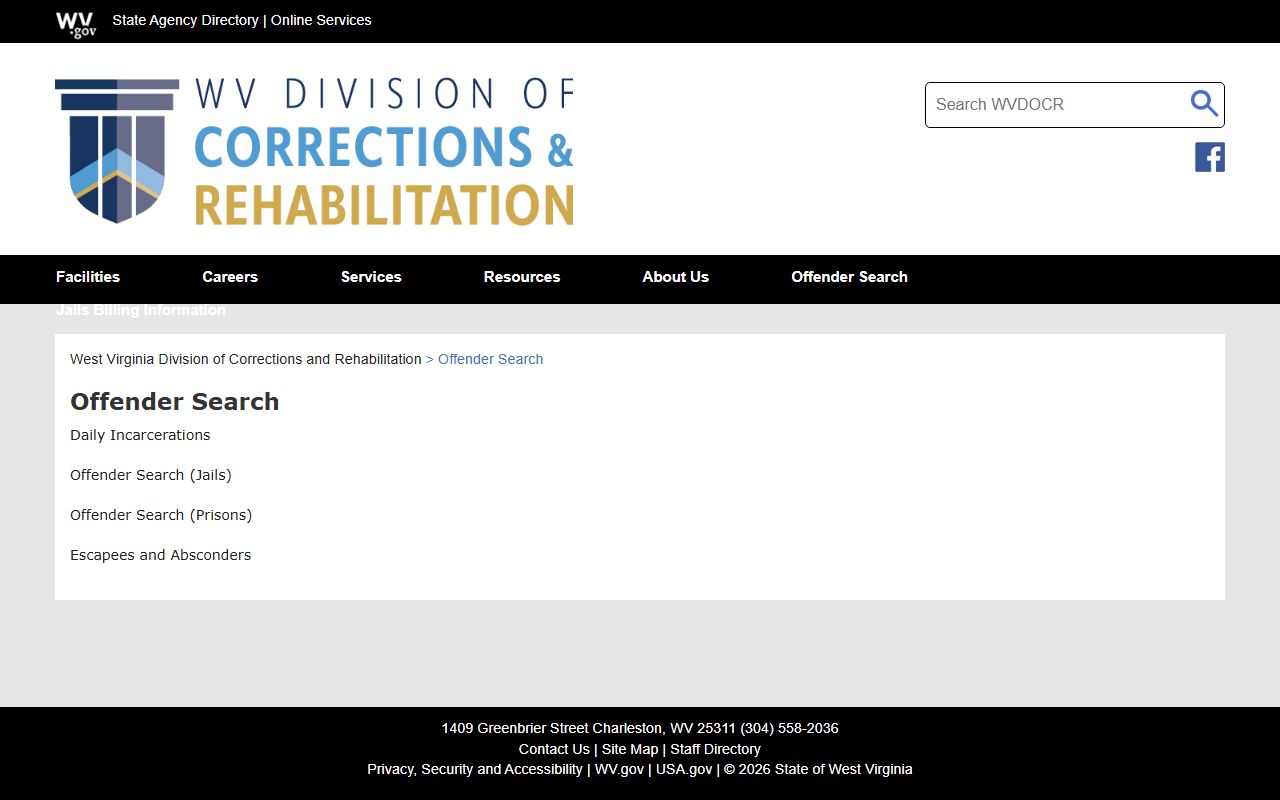 Hampshire County inmate records through the WVDCR offender search hub
